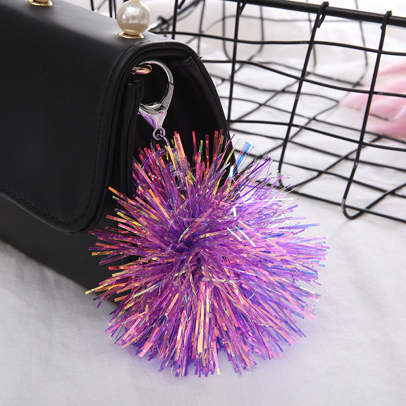 Wholesale 9cm Colored Plastic Shiny Silk Ball Keychain